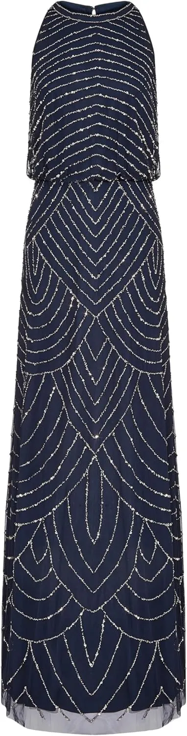 Adrianna Papell Women's Halter Art Deco Beaded Blouson Dress