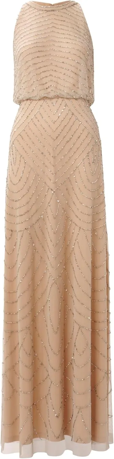 Adrianna Papell Women's Halter Art Deco Beaded Blouson Dress