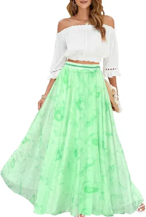 Afibi Women Full/Ankle Length Blending Maxi Chiffon Long Skirt Beach Skirt