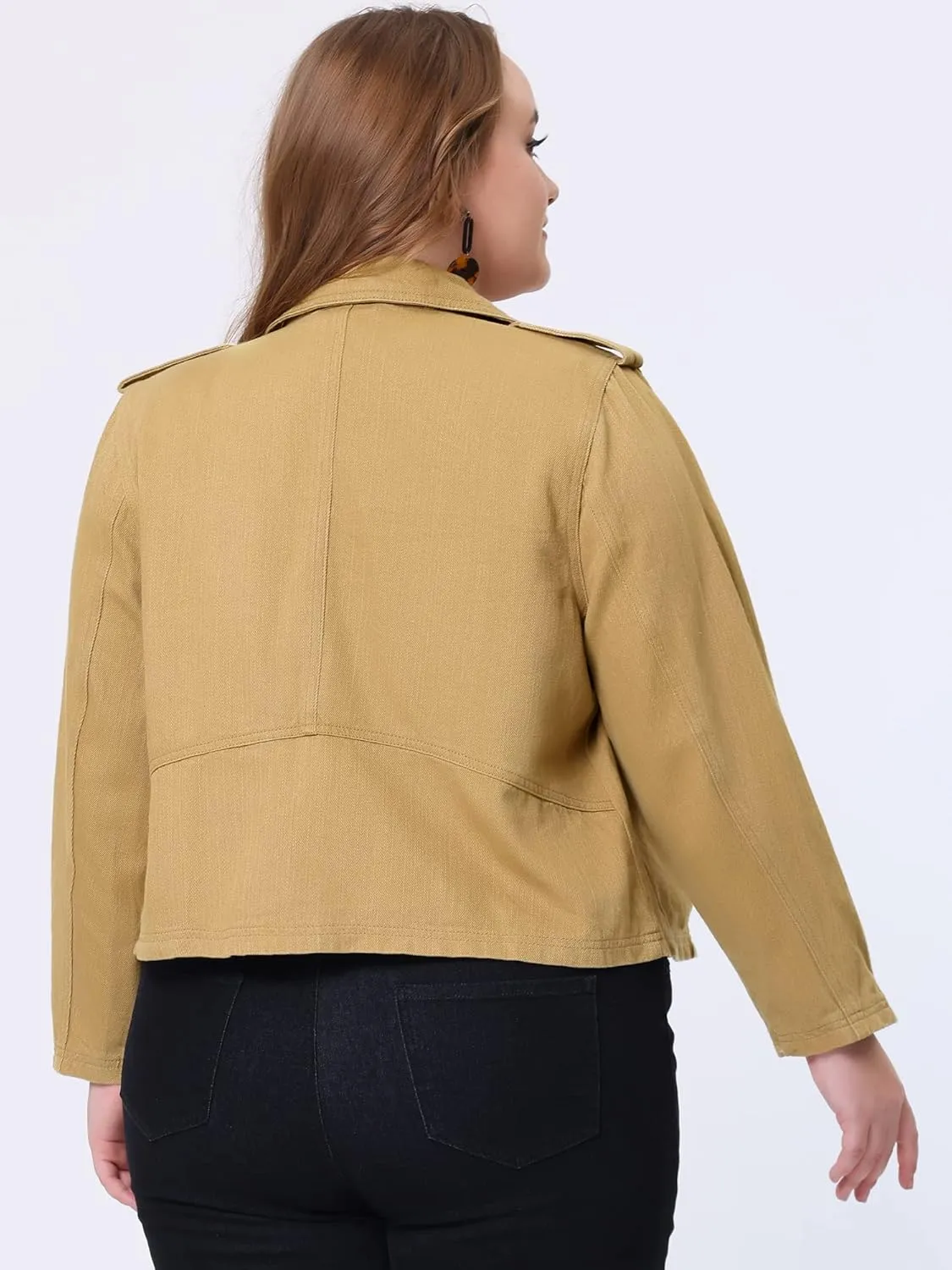 Agnes Orinda Women's Plus Size Denim Jackets Collar Inclined Zip Closure Biker Moto Jacket 2024