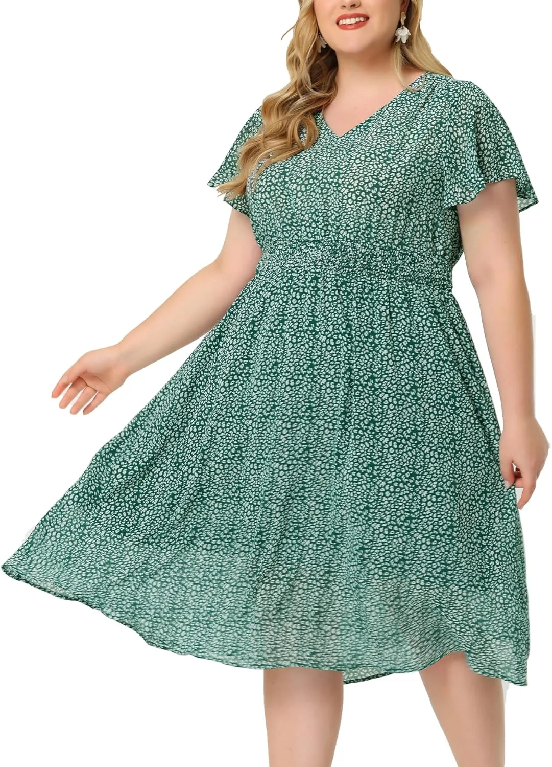 Agnes Orinda Women's Plus Size Summer Dress 2025 Floral Print V Neck Smocked A-Line Flowy Midi Dress