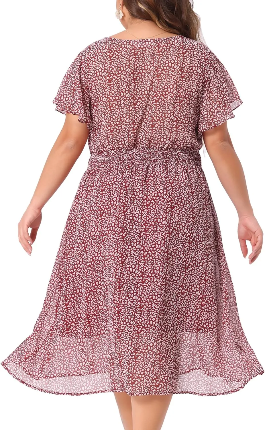 Agnes Orinda Women's Plus Size Summer Dress 2025 Floral Print V Neck Smocked A-Line Flowy Midi Dress