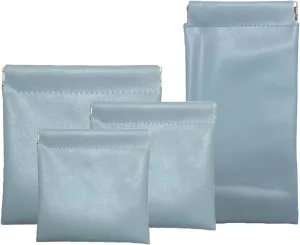 AJOJO 4 Pcs Lambskin Pocket Cosmetic Bags, 4 Size Waterproof Portable No Zipper Self-Closing Cute Small Makeup Pouch for Women, Pu Leather Bag for Cosmetics Headphones Jewelry (Blue)