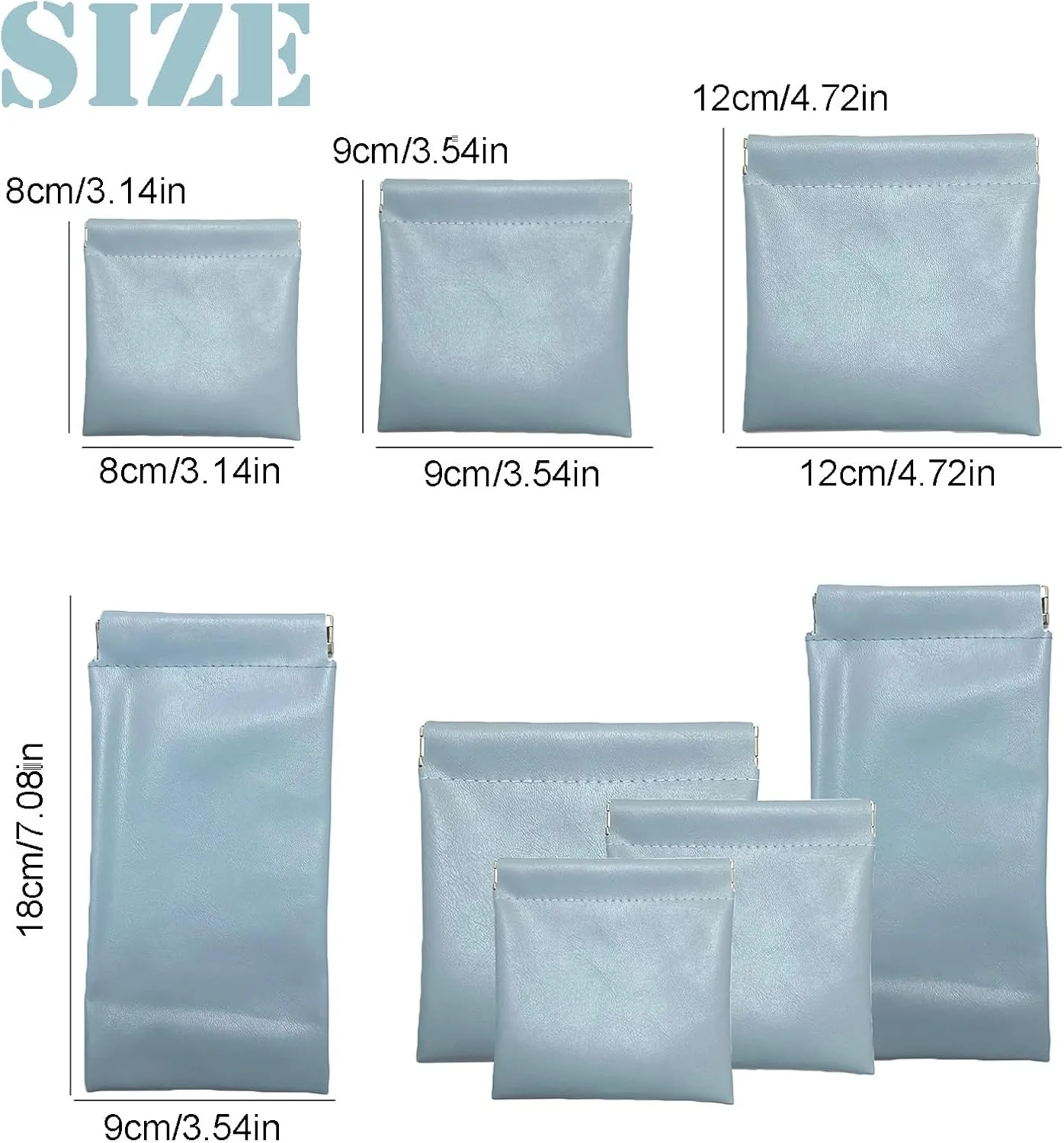 AJOJO 4 Pcs Lambskin Pocket Cosmetic Bags, 4 Size Waterproof Portable No Zipper Self-Closing Cute Small Makeup Pouch for Women, Pu Leather Bag for Cosmetics Headphones Jewelry (Blue)