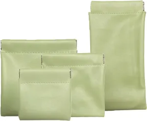 AJOJO 4 Pcs Lambskin Pocket Cosmetic Bags, 4 Size Waterproof Portable No Zipper Self-Closing Cute Small Makeup Pouch for Women, Pu Leather Bag for Cosmetics Headphones Jewelry (Green)