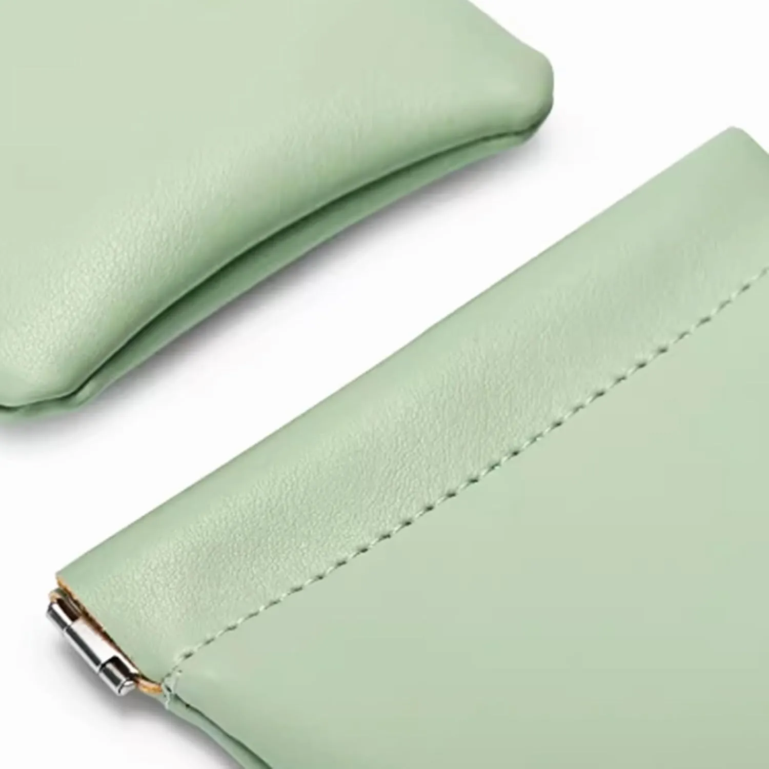 AJOJO 4 Pcs Lambskin Pocket Cosmetic Bags, 4 Size Waterproof Portable No Zipper Self-Closing Cute Small Makeup Pouch for Women, Pu Leather Bag for Cosmetics Headphones Jewelry (Green)