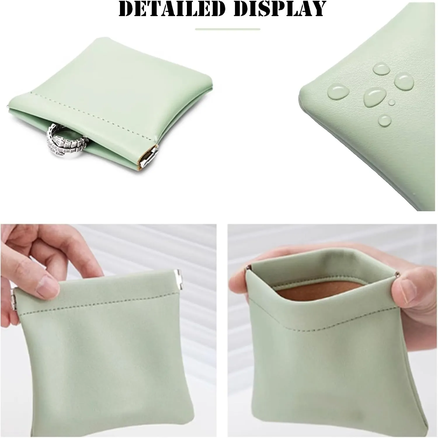 AJOJO 4 Pcs Lambskin Pocket Cosmetic Bags, 4 Size Waterproof Portable No Zipper Self-Closing Cute Small Makeup Pouch for Women, Pu Leather Bag for Cosmetics Headphones Jewelry (Green)