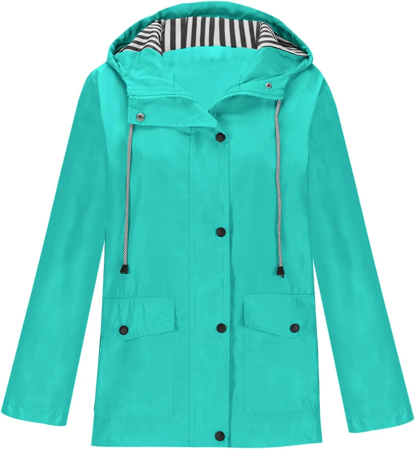 Akklian Bright Color Rain Coats for Women Waterproof Rain Jacket Lightweight Outdoor Camp Hooded Trench Coats Windbreaker