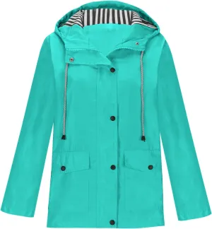 Akklian Bright Color Rain Coats for Women Waterproof Rain Jacket Lightweight Outdoor Camp Hooded Trench Coats Windbreaker