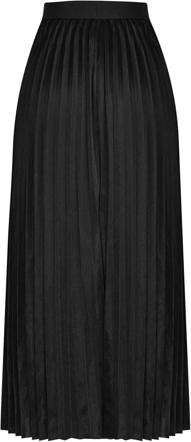 Akklian Pleated Midi Skirts for Women High Waisted A-Line Satin Skirts Chiffon Flare Casual Skirt 2024 Plus Size Midi Dress