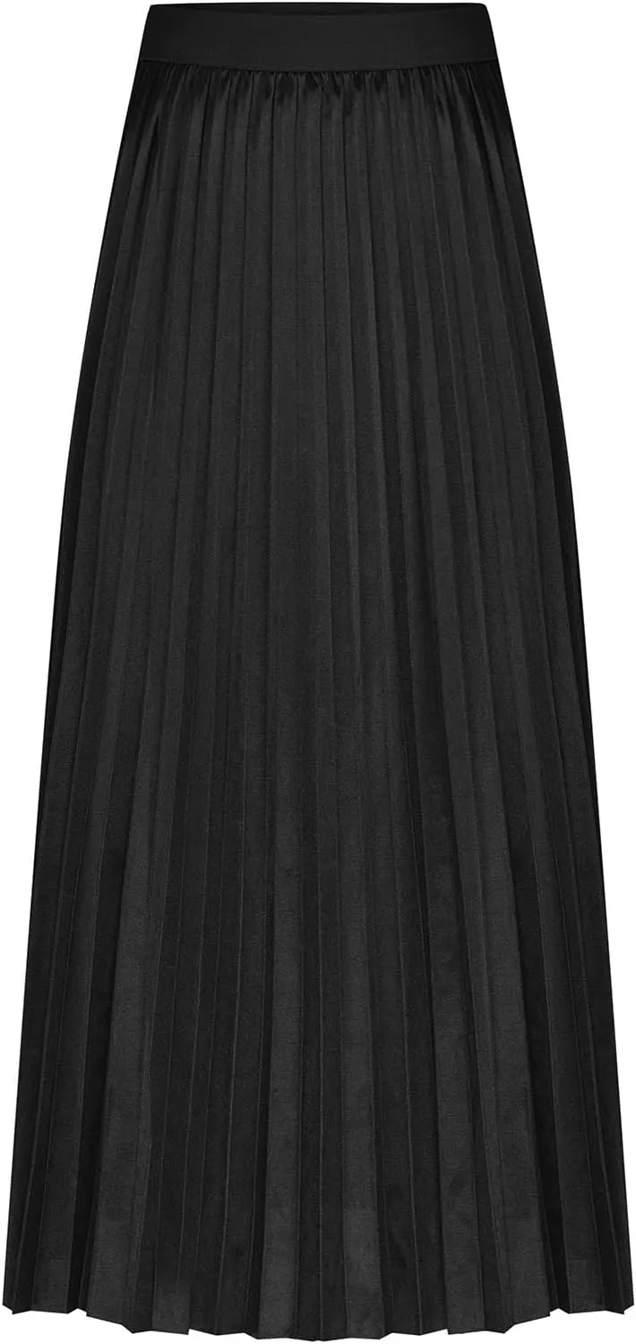 Akklian Pleated Midi Skirts for Women High Waisted A-Line Satin Skirts Chiffon Flare Casual Skirt 2024 Plus Size Midi Dress