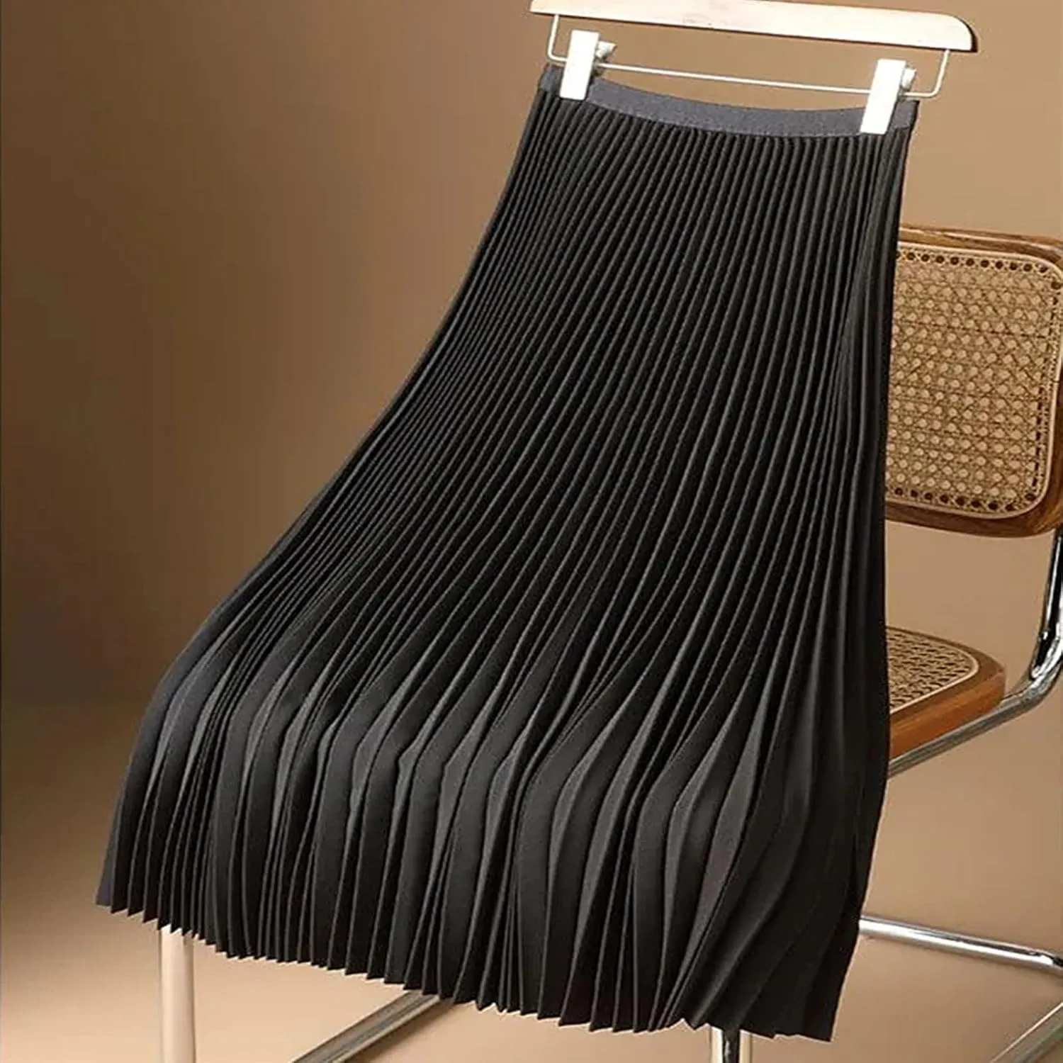 Akklian Pleated Midi Skirts for Women High Waisted A-Line Satin Skirts Chiffon Flare Casual Skirt 2024 Plus Size Midi Dress