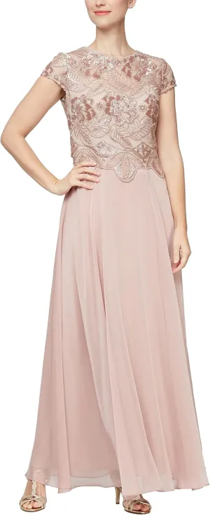 Alex Evenings Women's Cap Sleeve Long Mock Dress