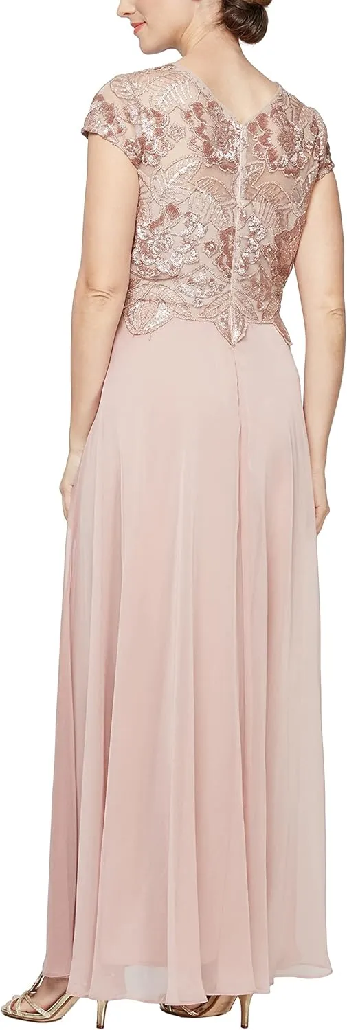 Alex Evenings Women's Cap Sleeve Long Mock Dress
