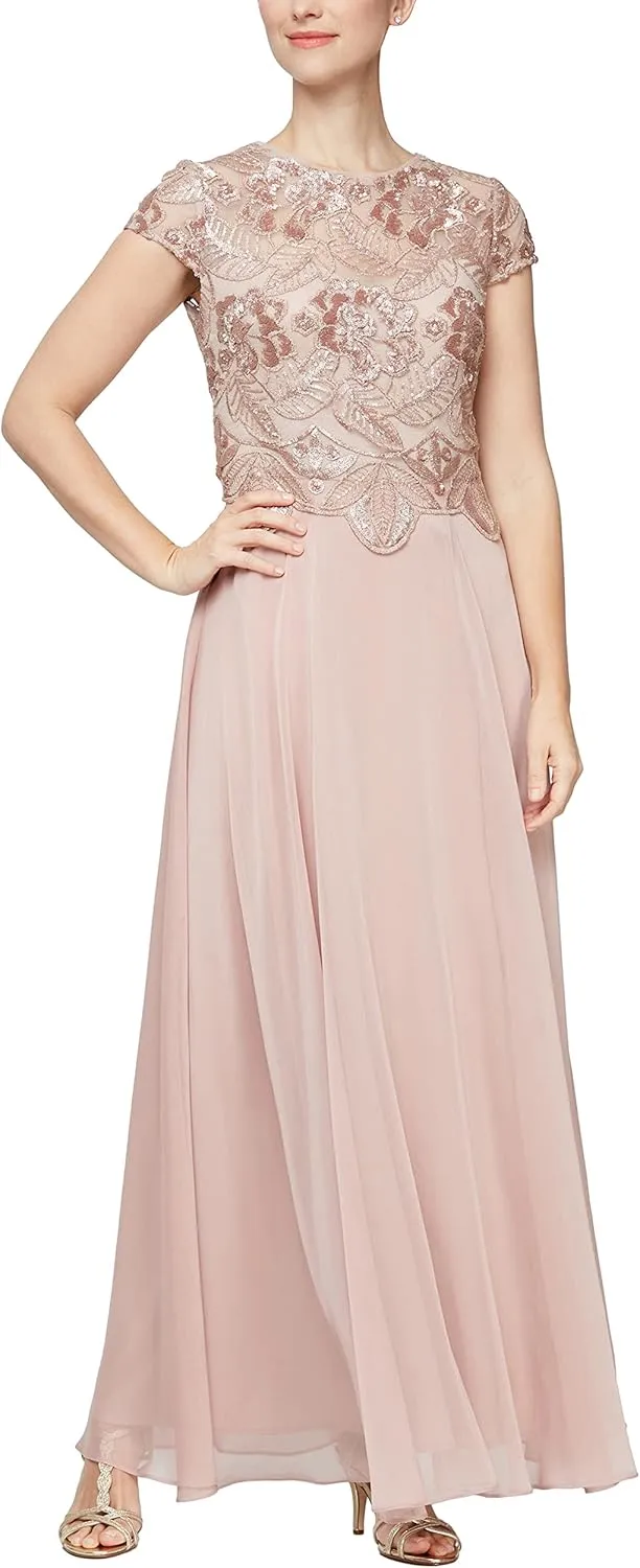 Alex Evenings Women's Cap Sleeve Long Mock Dress