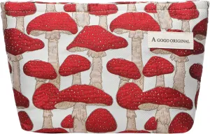 ALEXTINA Large Capacity Cute Makeup Bags, Small Makeup Bags, Aesthetic Travel Cosmetic Bags for Women, Canvas Floral Make Up Bag Portable Makeup Organizer Bag Zipper Pouch, Red Mushroom