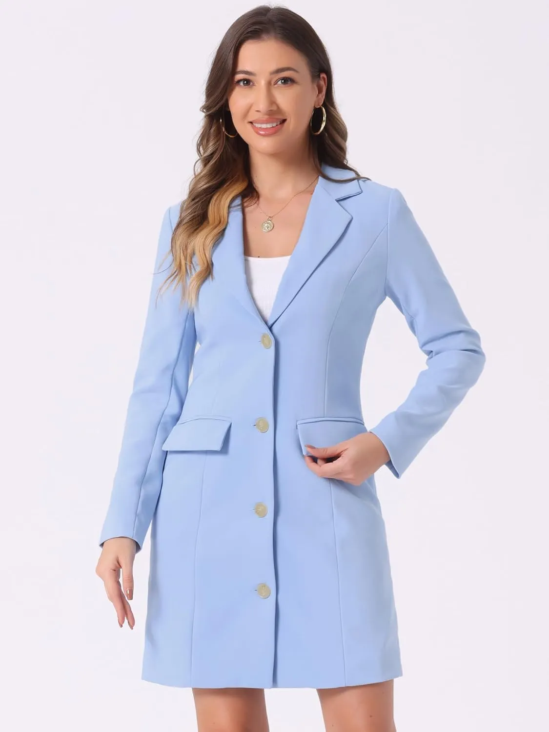 Allegra K Women's Blazer Dress Notched Lapel Collar Teacher Office Work Jackets Outfits
