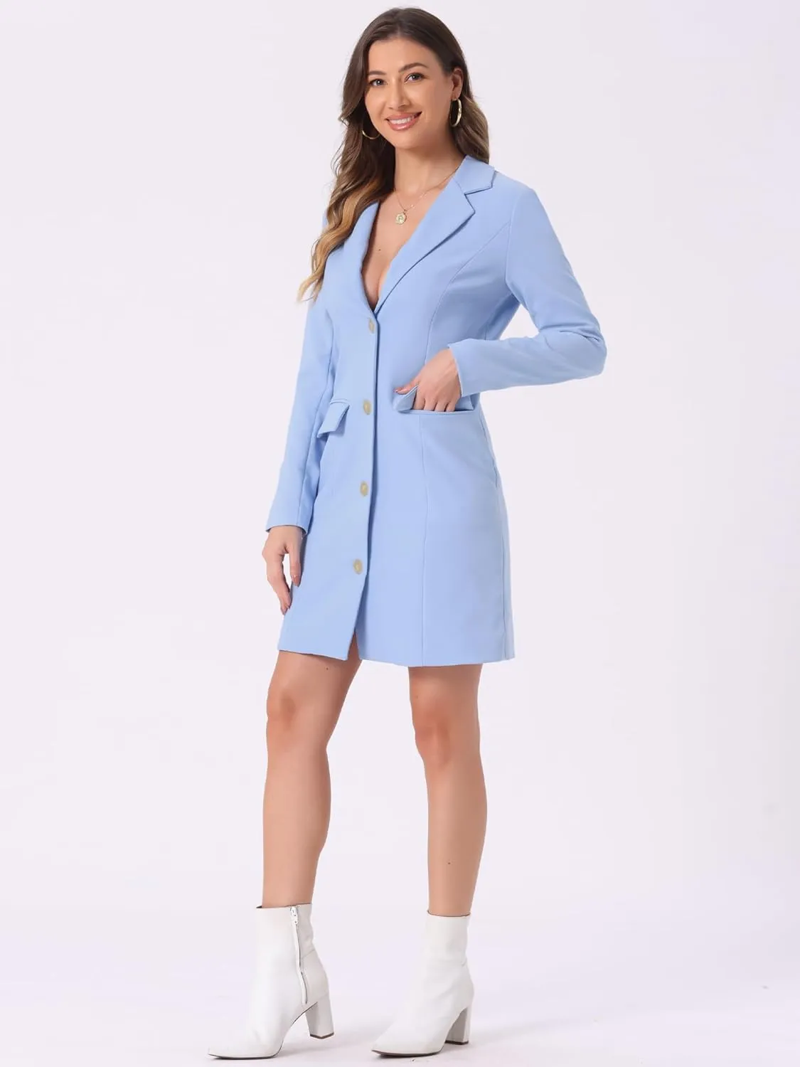 Allegra K Women's Blazer Dress Notched Lapel Collar Teacher Office Work Jackets Outfits