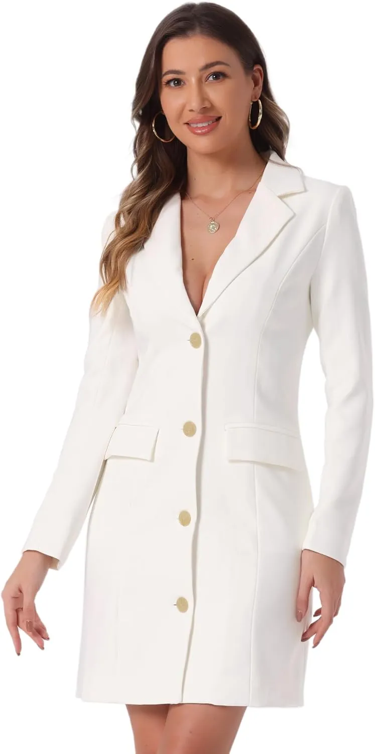 Allegra K Women's Blazer Dress Notched Lapel Collar Teacher Office Work Jackets Outfits