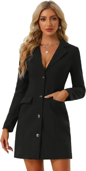 Allegra K Women's Blazer Dress Notched Lapel Collar Teacher Office Work Jackets Outfits