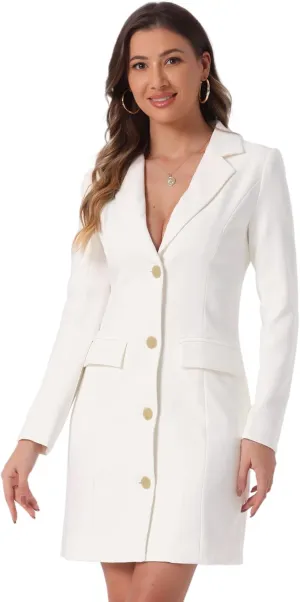 Allegra K Women's Blazer Dress Notched Lapel Collar Teacher Office Work Jackets Outfits