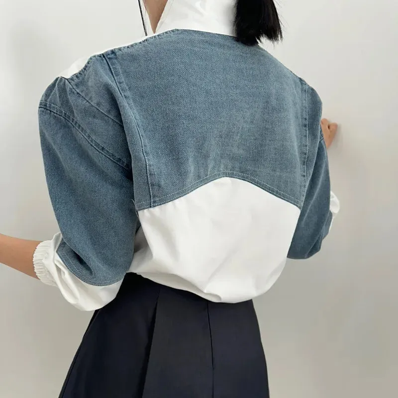American Vintage Stand Collar Denim Jacket  Y2K Loose Fit for Autumn & Winter
