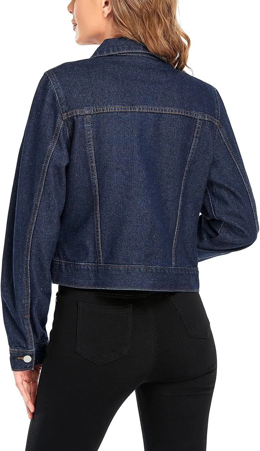 andy & natalie Women's Denim Jackets Cropped Long Sleeve Basic Button Down Crop Jean Shacket with Pockets