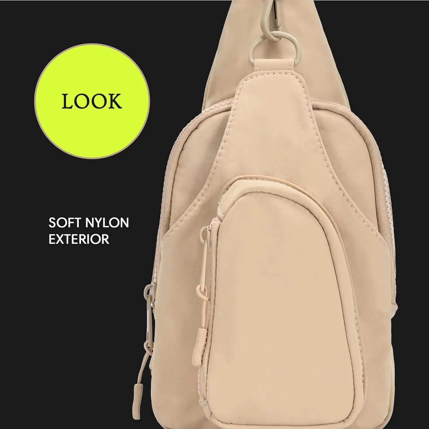 Antik Kraft Tasha Nylon Crossbody Sling (Beige) | Crossbody Bag for Women with 16-20" Strap | Nylon Sling Bag for Women | 7in x 2.5in x 12.5in |