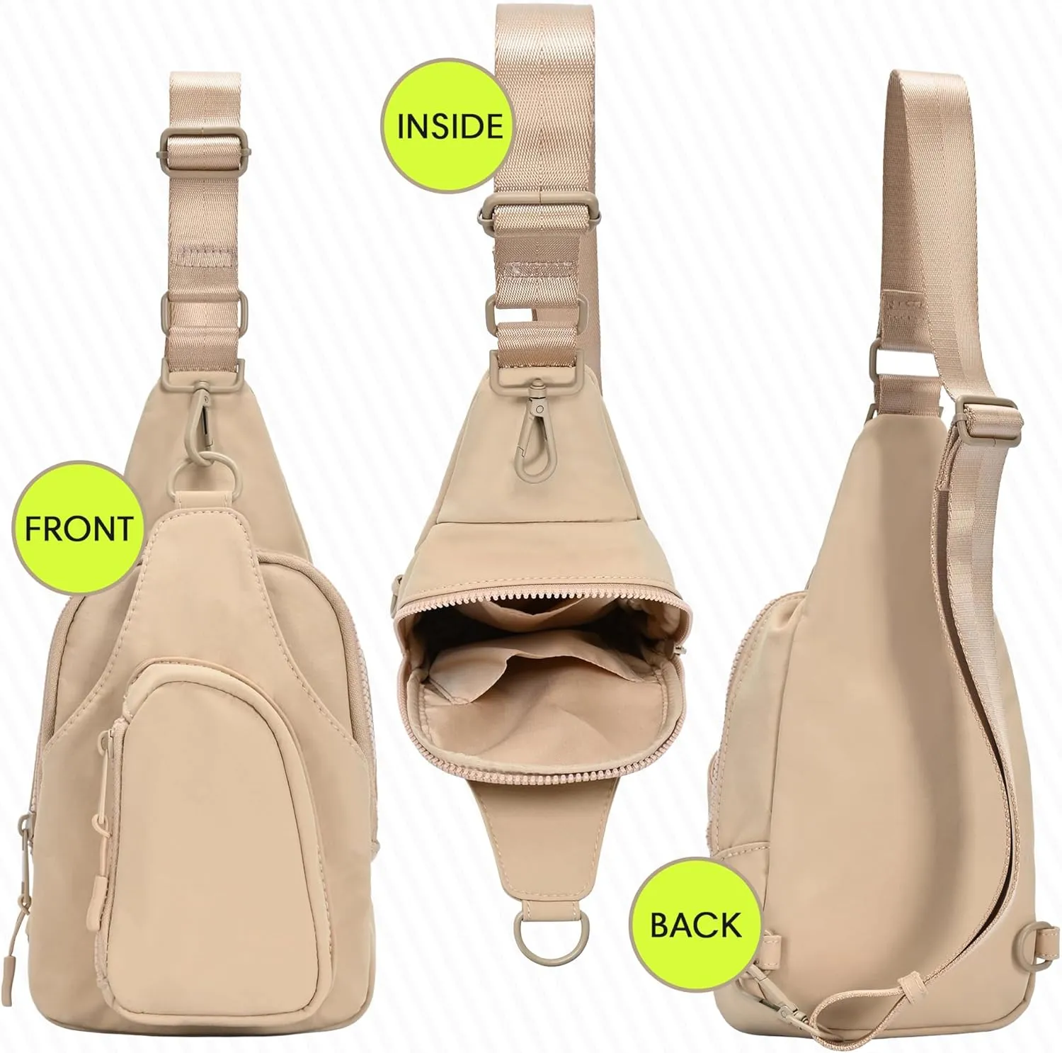 Antik Kraft Tasha Nylon Crossbody Sling (Beige) | Crossbody Bag for Women with 16-20" Strap | Nylon Sling Bag for Women | 7in x 2.5in x 12.5in |