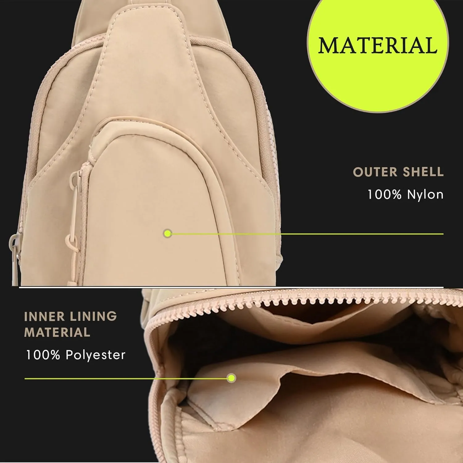 Antik Kraft Tasha Nylon Crossbody Sling (Beige) | Crossbody Bag for Women with 16-20" Strap | Nylon Sling Bag for Women | 7in x 2.5in x 12.5in |