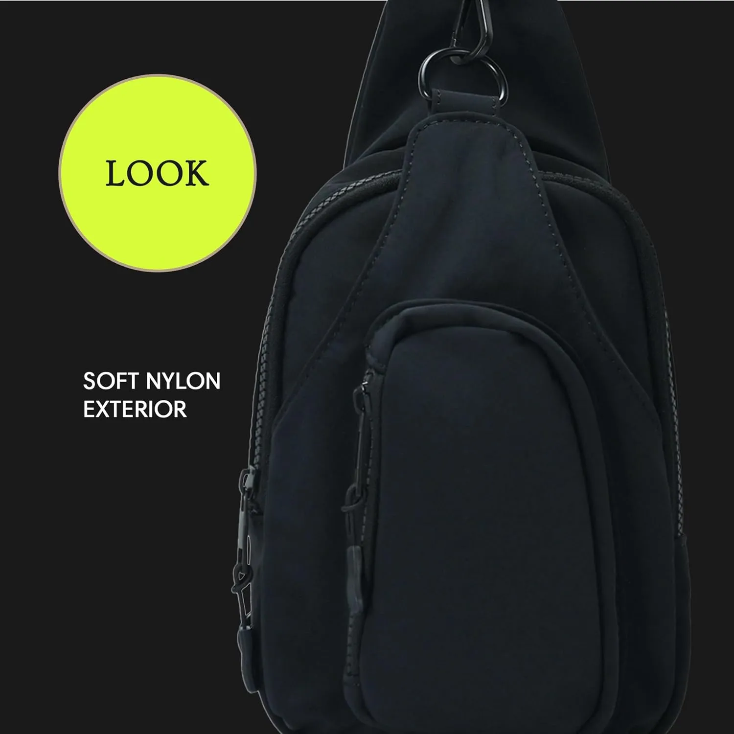 Antik Kraft Tasha Nylon Crossbody Sling (Black) | Crossbody Bag for Women with 16-20" Strap | Nylon Sling Bag for Women | 7in x 2.5in x 12.5in |
