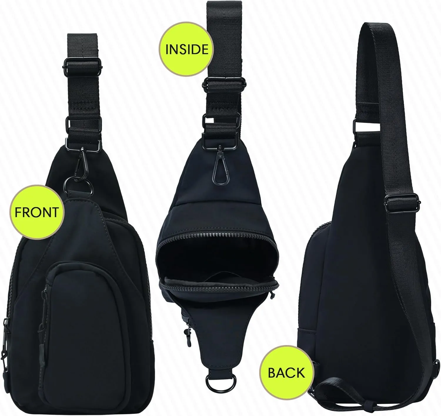 Antik Kraft Tasha Nylon Crossbody Sling (Black) | Crossbody Bag for Women with 16-20" Strap | Nylon Sling Bag for Women | 7in x 2.5in x 12.5in |