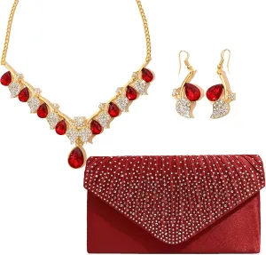 ANUFER Women's 3 Pieces Teardrop Jewelry and Clutch Purse Set for Wedding Prom Evening Party