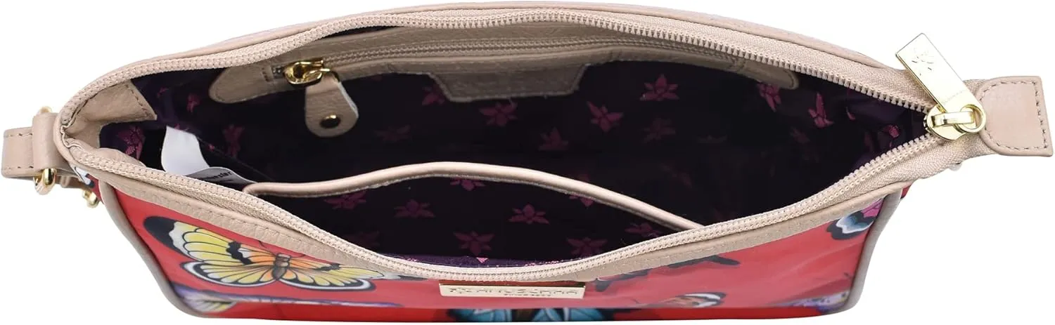 Anuschka East/West Hobo-Wanderlust Collection-Nylon Fabric with Leather Trim and Artwork Print