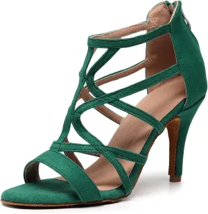 AOQUNFS Women Ballroom Dance Shoes Open-Toe Latin Salsa Practice Performance Dance Heels,Model 7277