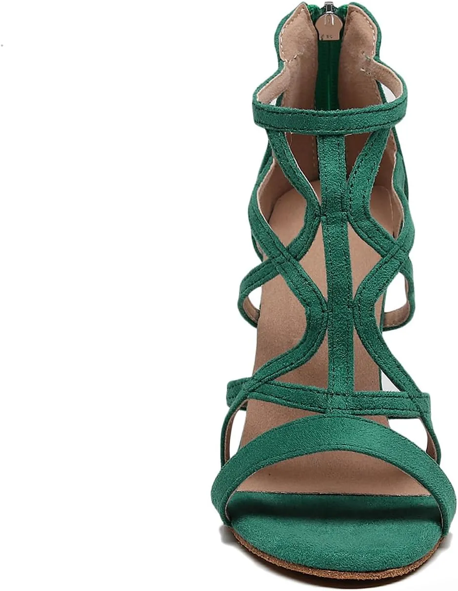 AOQUNFS Women Ballroom Dance Shoes Open-Toe Latin Salsa Practice Performance Dance Heels,Model 7277