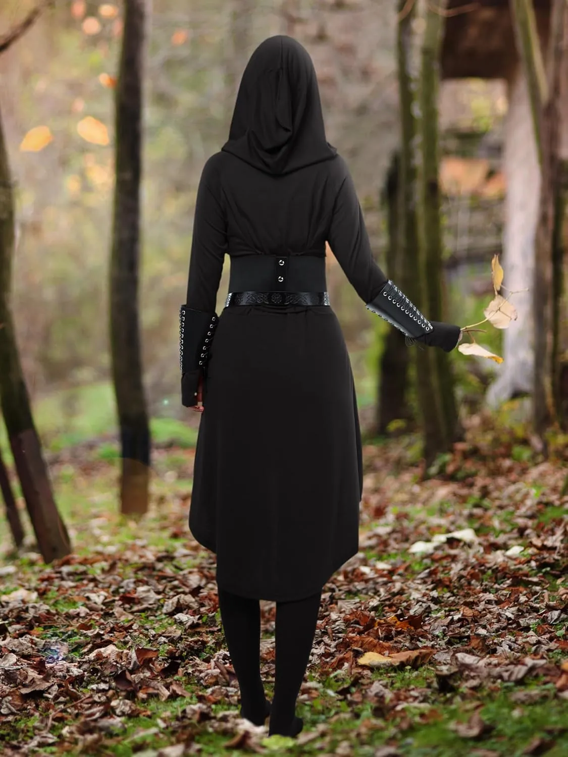 AOTHSO 10 Pcs Women Medieval Renaissance Christmas Halloween Fairy Costumes Set Medieval Hooded Robe Elf Accessories Cosplay