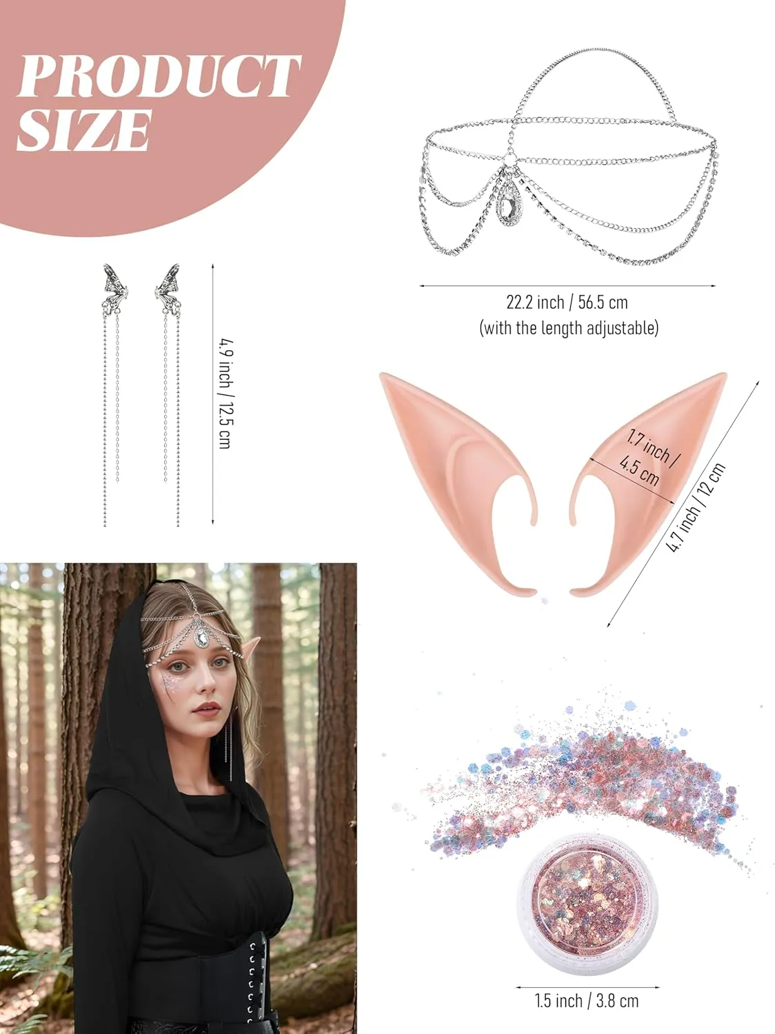 AOTHSO 10 Pcs Women Medieval Renaissance Christmas Halloween Fairy Costumes Set Medieval Hooded Robe Elf Accessories Cosplay