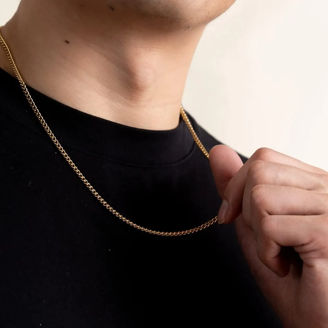 ASCOMY 3/5mm Gold Necklace for Men | 14K Gold Plated Chain Necklace for Men Cut Cuban Link Curb Chain Necklace for Women Men Cross Necklace Simple Jewelry Gift for Men Available in 18/20/22/24/30 inch