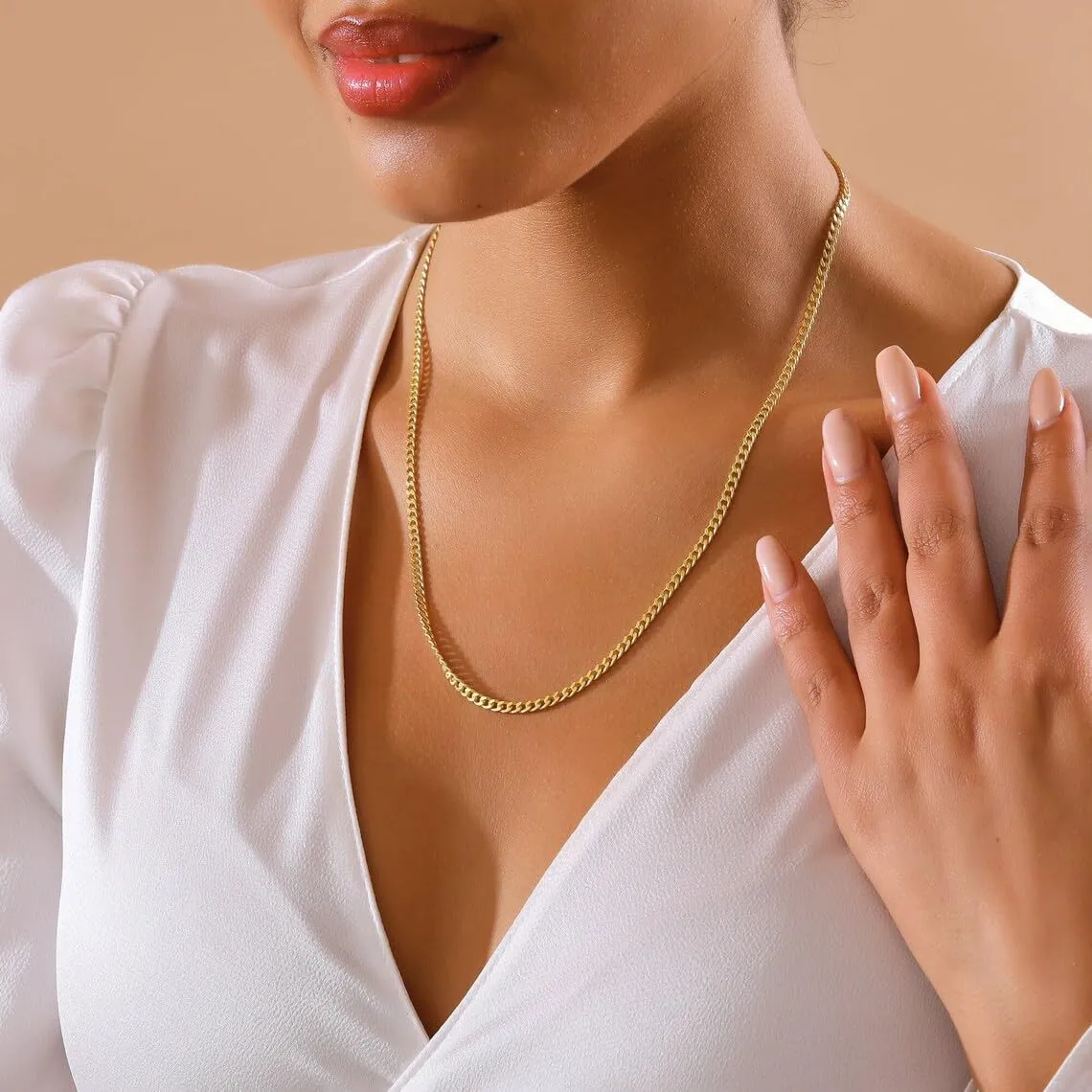 ASCOMY 3/5mm Gold Necklace for Men | 14K Gold Plated Chain Necklace for Men Cut Cuban Link Curb Chain Necklace for Women Men Cross Necklace Simple Jewelry Gift for Men Available in 18/20/22/24/30 inch