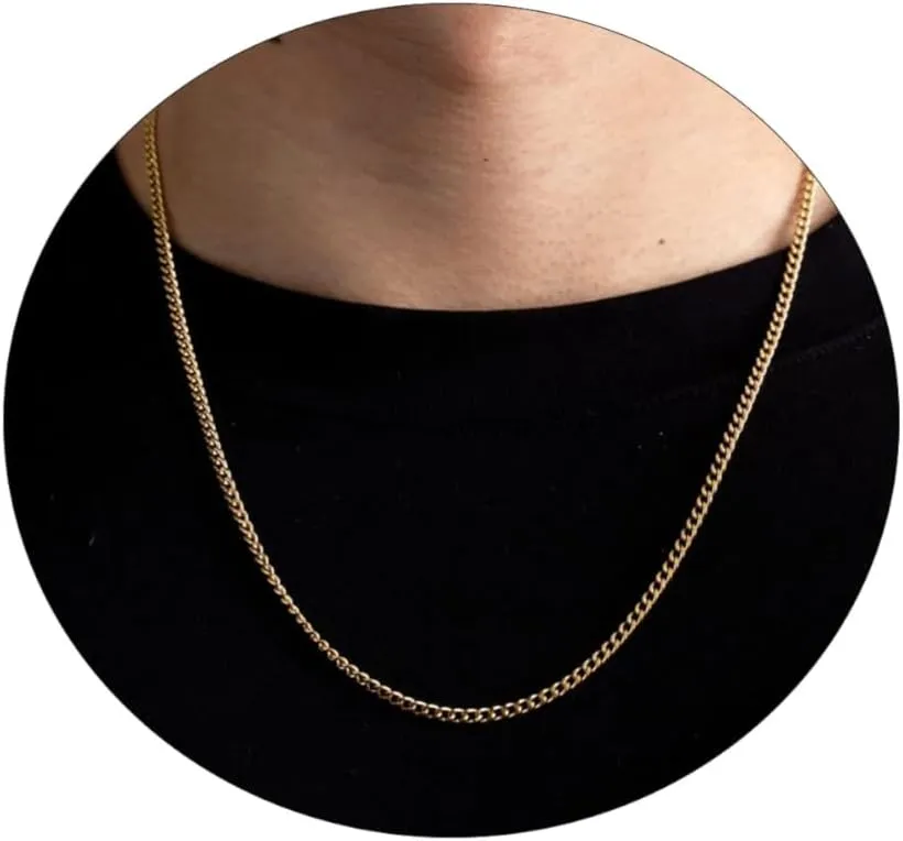 ASCOMY 3/5mm Gold Necklace for Men | 14K Gold Plated Chain Necklace for Men Cut Cuban Link Curb Chain Necklace for Women Men Cross Necklace Simple Jewelry Gift for Men Available in 18/20/22/24/30 inch