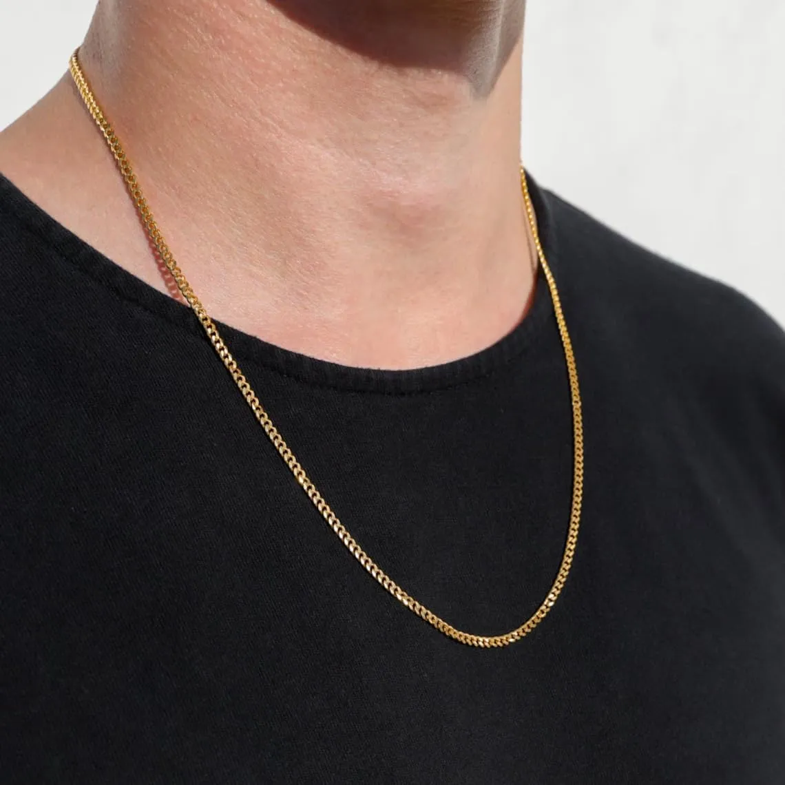 ASCOMY 3/5mm Gold Necklace for Men | 14K Gold Plated Chain Necklace for Men Cut Cuban Link Curb Chain Necklace for Women Men Cross Necklace Simple Jewelry Gift for Men Available in 18/20/22/24/30 inch
