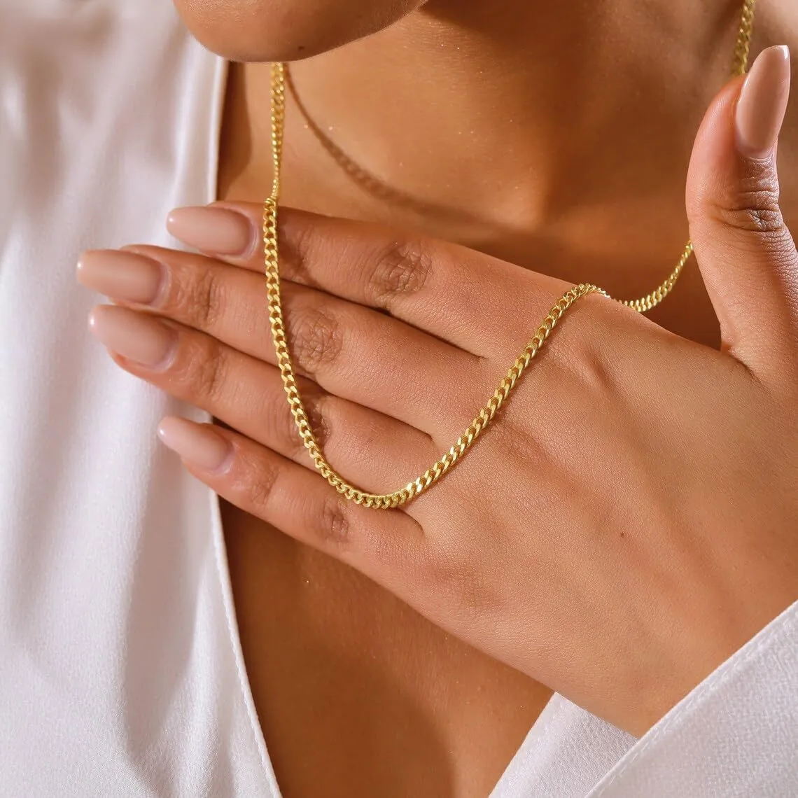 ASCOMY 3/5mm Gold Necklace for Men | 14K Gold Plated Chain Necklace for Men Cut Cuban Link Curb Chain Necklace for Women Men Cross Necklace Simple Jewelry Gift for Men Available in 18/20/22/24/30 inch