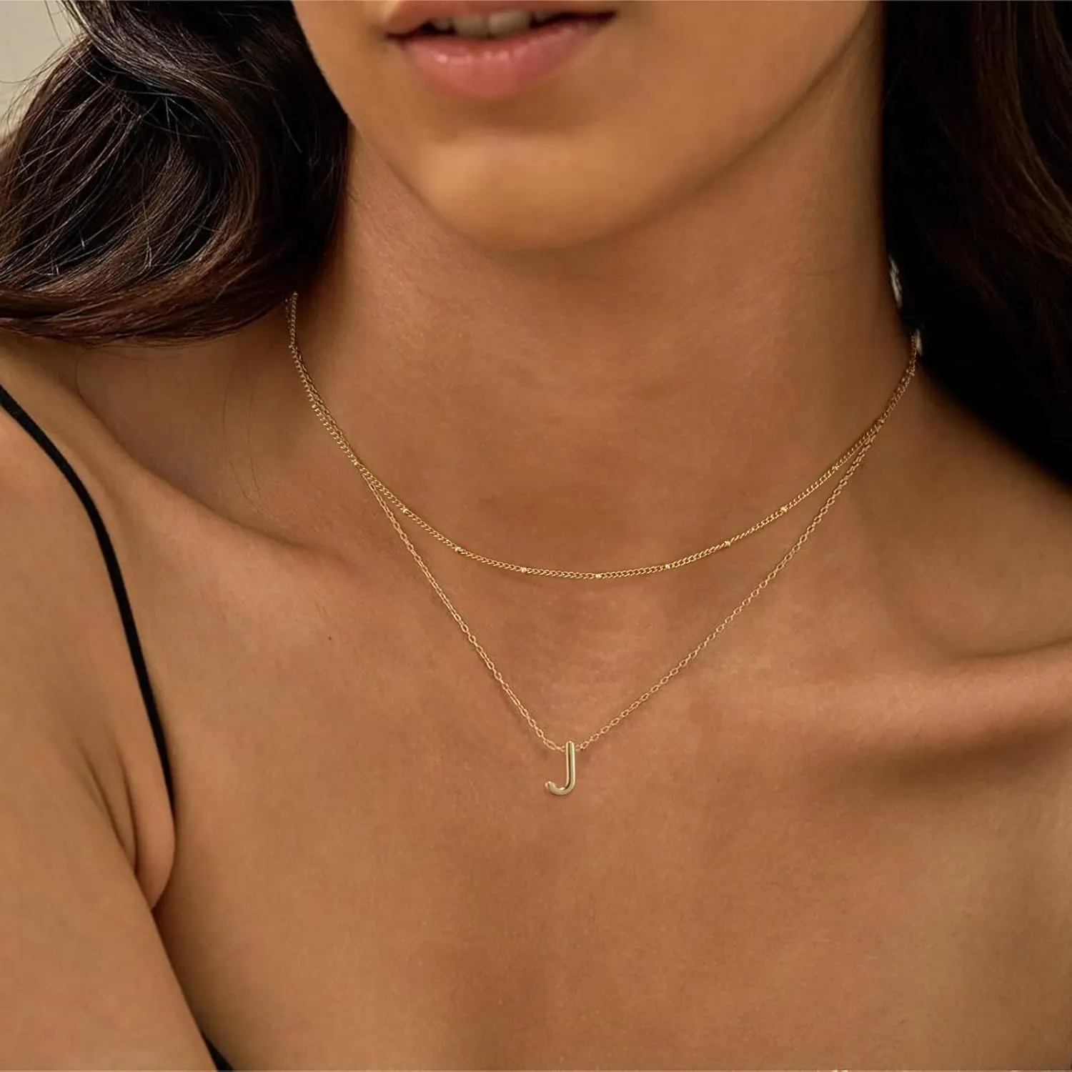 ASCOMY Initial Necklaces for Women 14K Gold Plated Layered Initial Necklaces Satellite Choker Initial Pendant Necklaces Cute Letter A-Z Charm Name Necklaces Trendy Personalized Jewelry Gift for Women