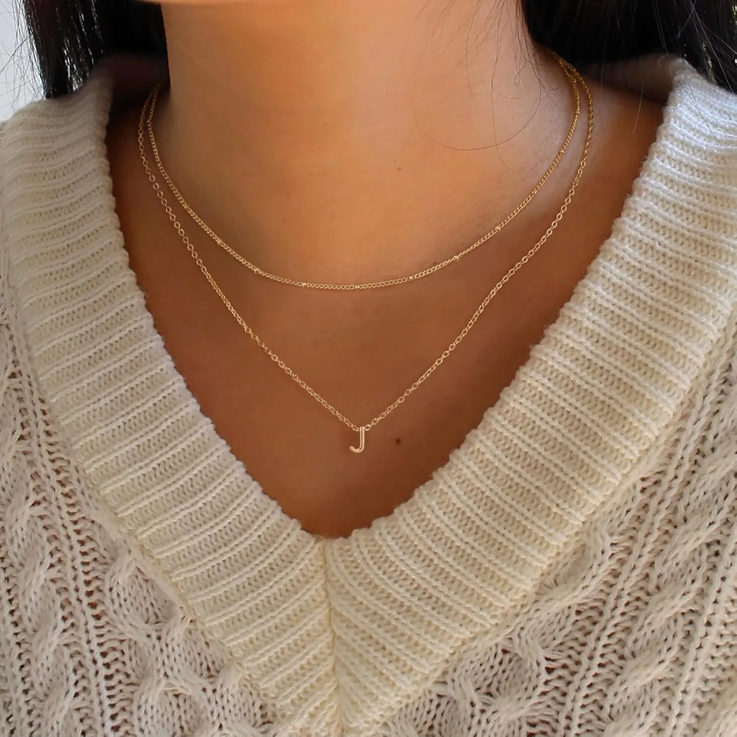 ASCOMY Initial Necklaces for Women 14K Gold Plated Layered Initial Necklaces Satellite Choker Initial Pendant Necklaces Cute Letter A-Z Charm Name Necklaces Trendy Personalized Jewelry Gift for Women
