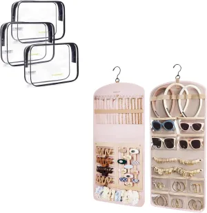 BAGSMART 3-Pack TSA Approved Travel Toiletry Bag   Hanging Jewelry Organizer