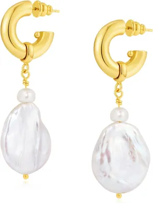 Baroque Pearl Earring Charms 18K Gold Plated Anti-tarnish Pearl Dangle Earrings Pearl Drop Earrings Gold Pearl Earrings Gold and Pearl Earrings for Women Pearl Statement Earrings