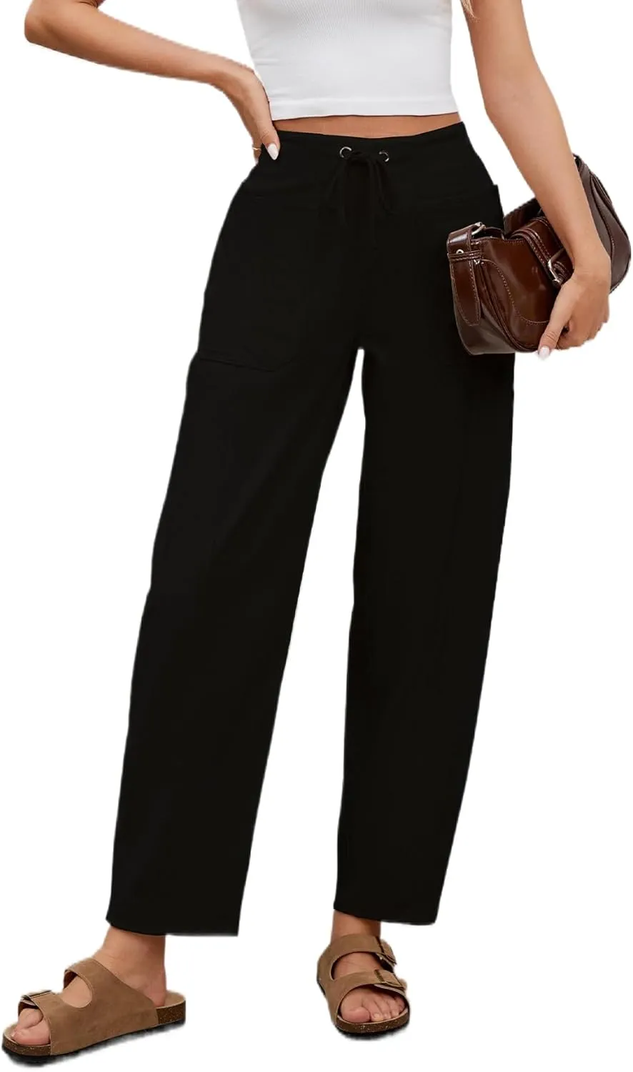 Barrel Pants for Women High Waisted Corduroy Drawstring Elastic Waist Loose Casual Wide Leg Trousers Pants