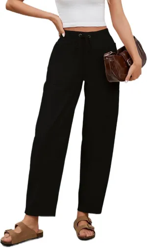 Barrel Pants for Women High Waisted Corduroy Drawstring Elastic Waist Loose Casual Wide Leg Trousers Pants