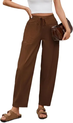 Barrel Pants for Women High Waisted Corduroy Drawstring Elastic Waist Loose Casual Wide Leg Trousers Pants